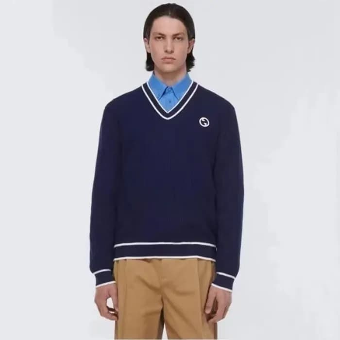 구찌 남성 캐쥬얼 브이넥 블루 니트 - Gucci Mens Blue Knits - gu11… - 1