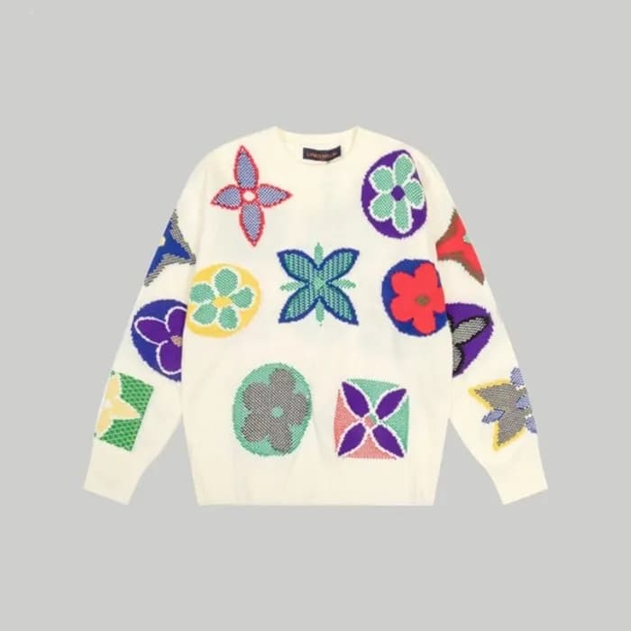 루이비통 남성 화이트 크루넥 니트 - Louis vuitton Mens White Knit… - 1