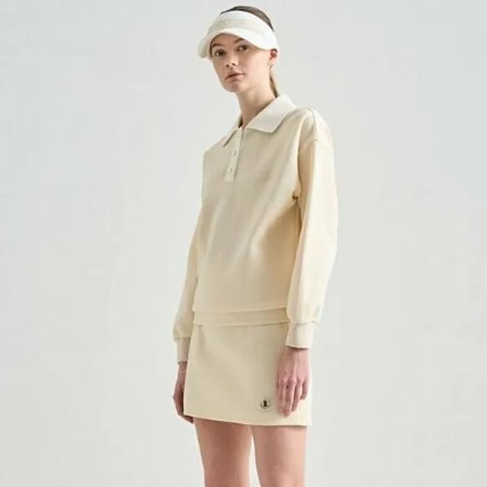 [LANVIN BLANC] 랑방블랑 여성 엠블럼 패치 리브 칼라 탑 - gol449x - 1