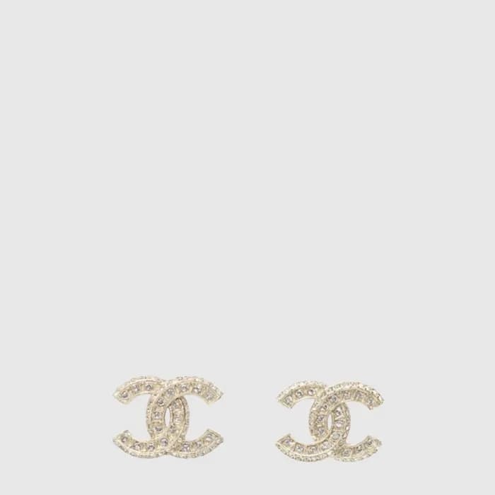 샤넬 여성 CC 크리스탈 골드 스터드 이어링 - Chanel Womens CC Crysta… - 1