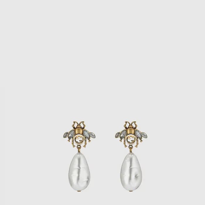 구찌 여성 드롭 진주 꿀벌 이어링 - Gucci Womens Drop Pearl Bee Earrings - acc10644x - 1