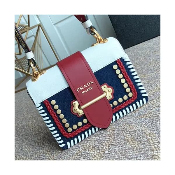 Prada Leather Studded Cahier Shoulder Bag,20CM - 프… - 1