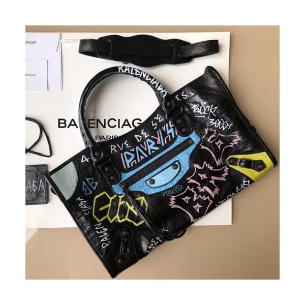 Balenciaga 2019 Graffiti Classic City Leather Larg… - 1