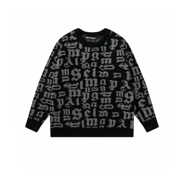 Palm Angels Mens Logo Crew-neck Sweaters Black - … - 1
