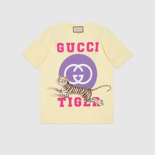 Gucci Unisex Logo Short Sleeved Tshirts Yellow - … - 1