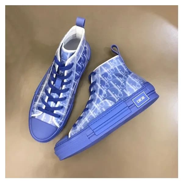 디올 남/녀 오블리크 Galaxy 블루 하이탑 스니커즈 - Unisex Blue Sneak… - 1