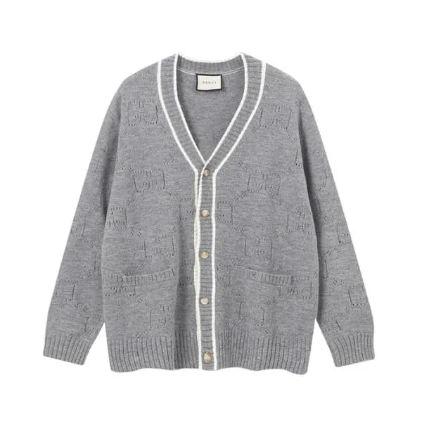 구찌 남/녀 브이넥 그레이 가디건 - Gucci Unisex Gray Cardigan - … - 1