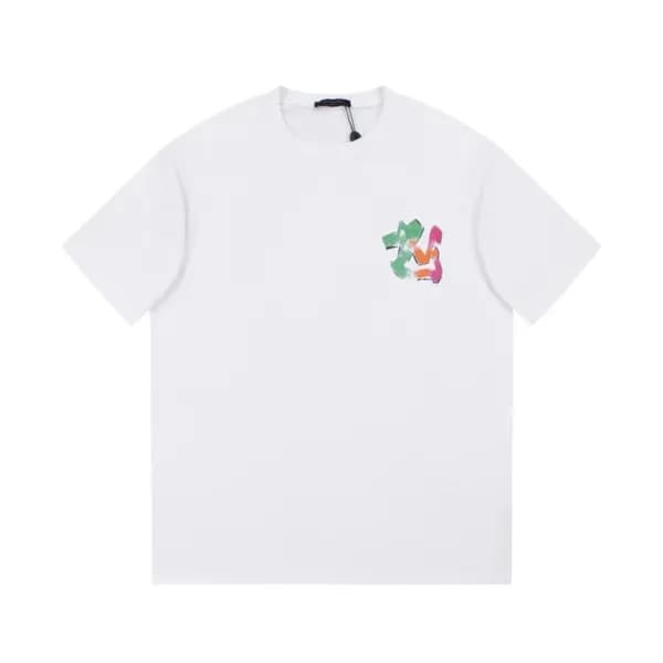 루이비통 남성 화이트 크루넥 반팔티 - Louis vuitton Mens White Sho… - 1