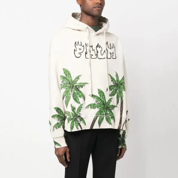 팜 엔젤스 남성 아이보리 후드티 - Palm Angels Mens Ivory Hoodie … - 1