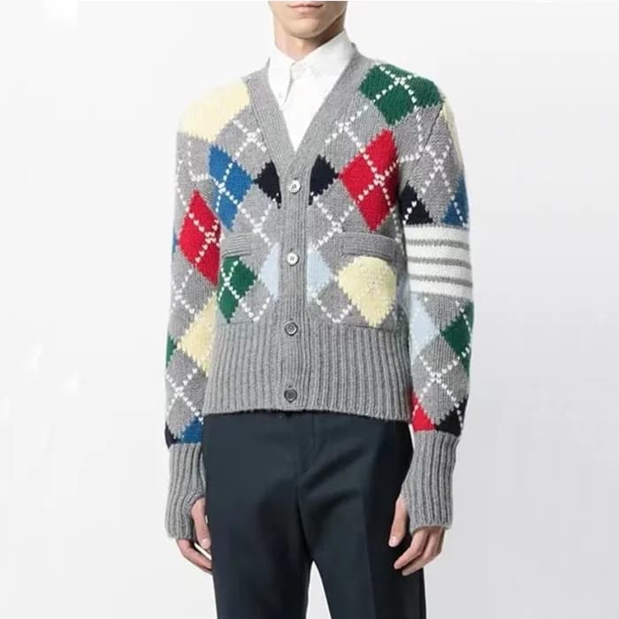 톰브라운 남성 브이넥 그레이 가디건 - Thom Browne Mens Gray Cardig… - 1