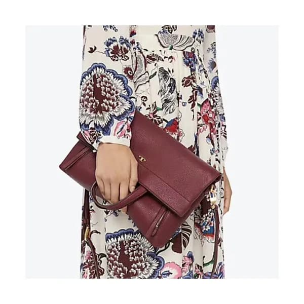 Tory Burch Half-Moon Convertible Leather Red Flod-… - 1