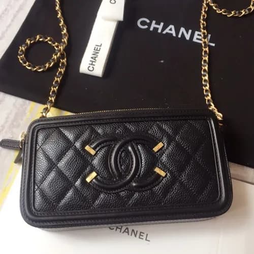 Chanel 2019 Leather Double Zip Chain Shoulder Bag … - 1