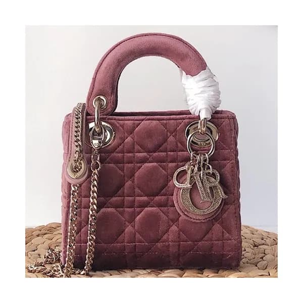 Dior 2019 Lady Dior Velvet Mini Tote Shoulder Bag… - 1