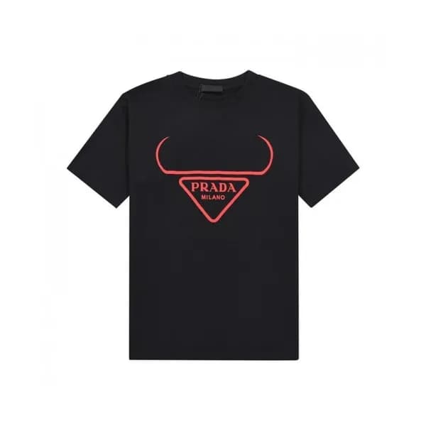Prada Mens Basic Logo Short Sleeved Tshirts Black… - 1
