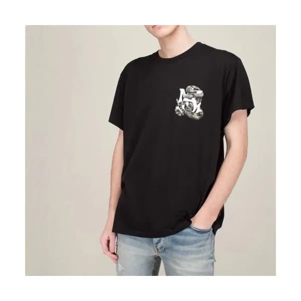 Amiri Mm/Wm Logo Cotton Short Sleeved Tshirts Blac… - 1