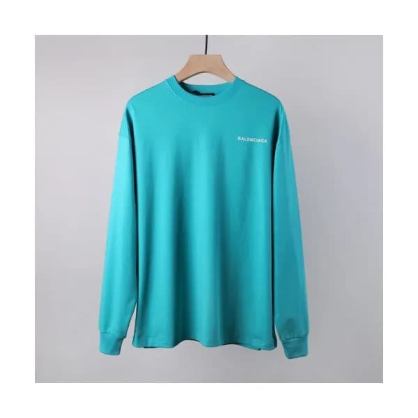 Balenciaga Mens Logo Crew-neck Cotton Tshirts Blu… - 1