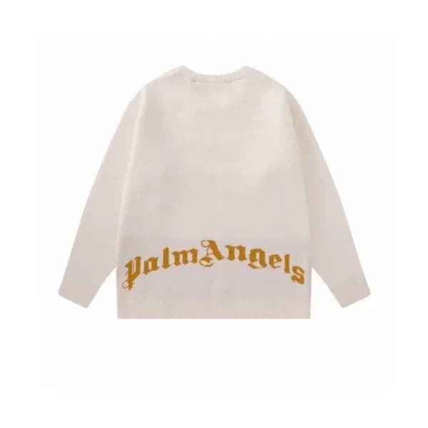 Palm Angels Mens Logo Crew-neck Sweaters White - … - 1