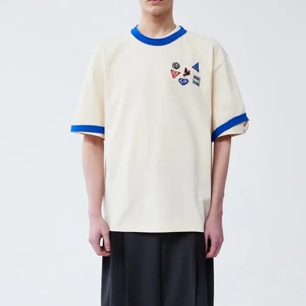 Ader 남/녀 아이보리 크루넥 반팔티 - Unisex Ivory Tshirts - ade… - 1