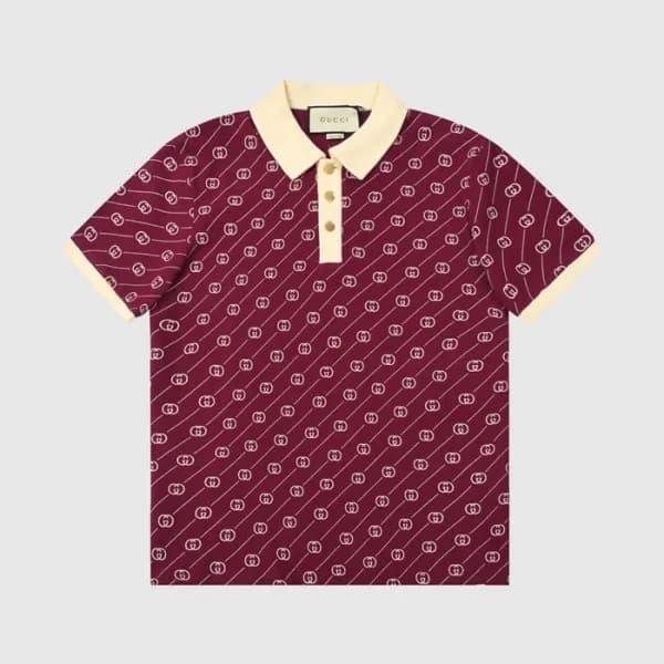 구찌 남성 버건디 폴로 반팔티 - Mens Burgundy Tshirts - guc0473… - 1