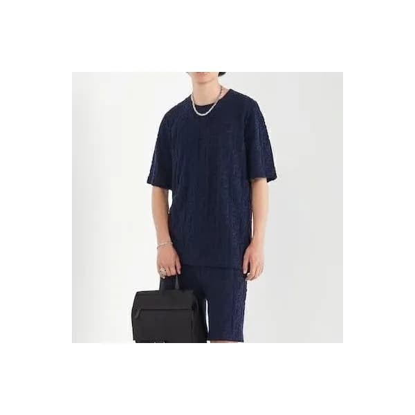 펜디 남성 크루넥 네이비 반필티 - Mens Navy Tshirts - fen01178x - 1