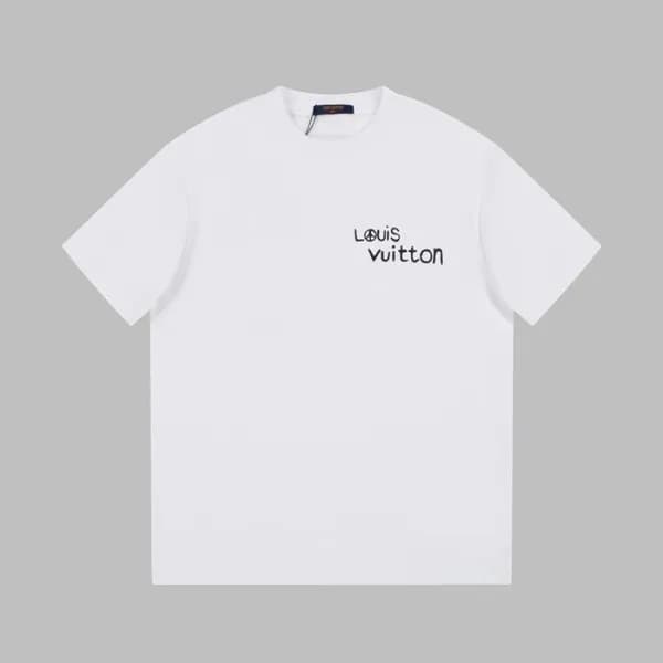 루이비통 남성 화이트 크루넥 반팔티 - Louis vuitton Mens White Sho… - 1