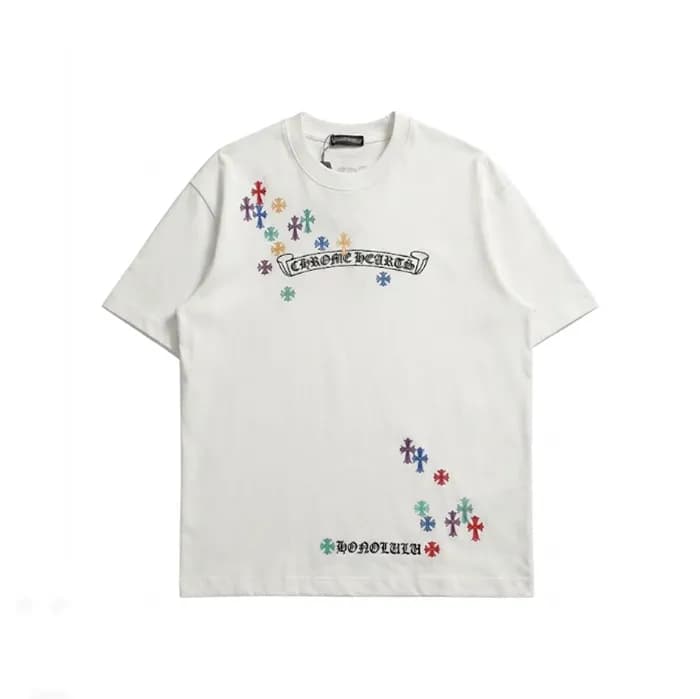 크롬하츠 남성 화이트 크루넥 반팔티 - Chrom Hearts Mens White Shor… - 1