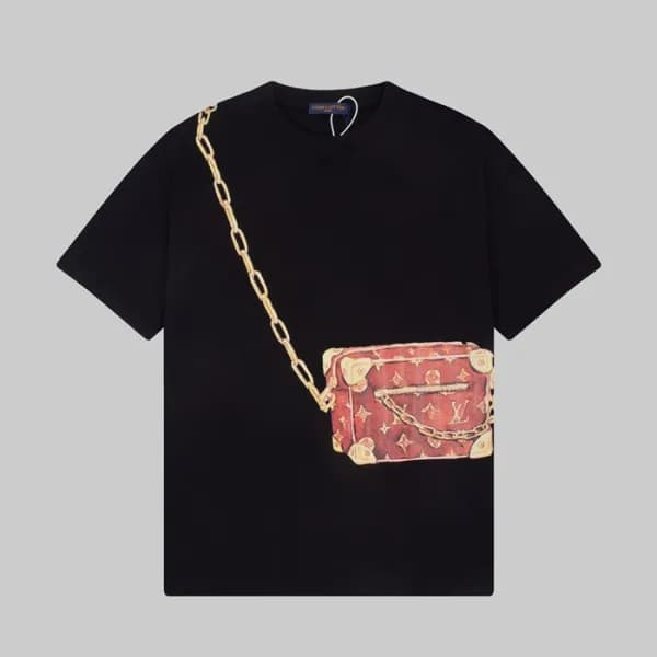 루이비통 남성 블랙 크루넥 반팔티 - Louis vuitton Mens Black Shor… - 1