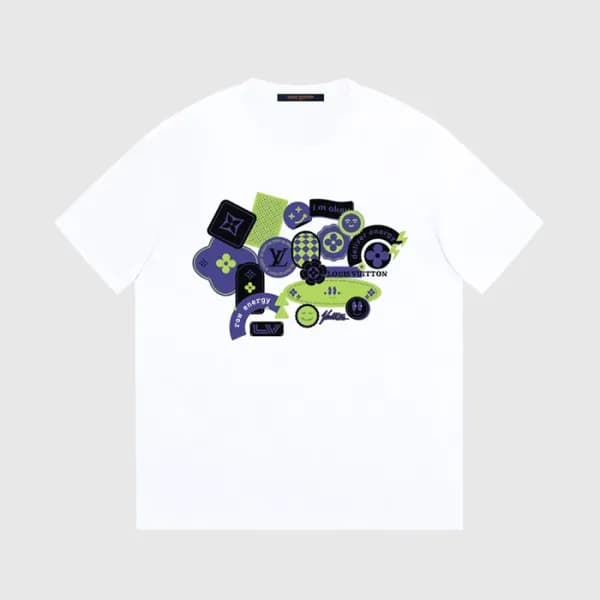 루이비통 남성 크루넥 화이트 반팔티 - Louis vuitton Mens White Sho… - 1