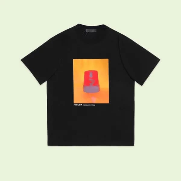 프라다 남성 크루넥 블랙 반팔티 - Prada Mens Black Short sleeved… - 1