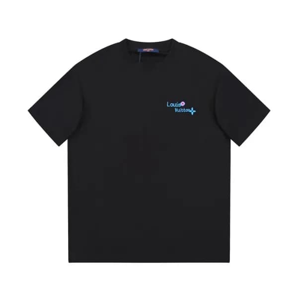 루이비통 남성 크루넥 블랙 반팔티 - Louis vuitton Mens Black Shor… - 1