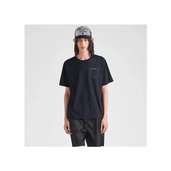 프라다 남성 크루넥 블랙 반팔티 - Prada Mens Black Short sleeved… - 1