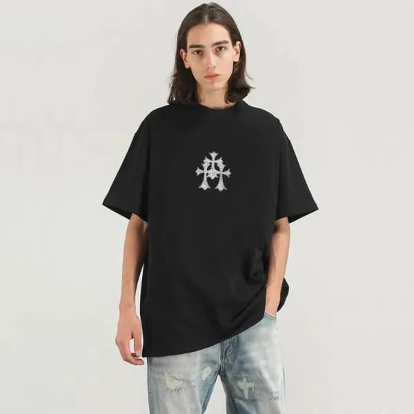 크롬하츠 남성 블랙 크루넥 반팔티 - Chrom Hearts Mens Black Short… - 1