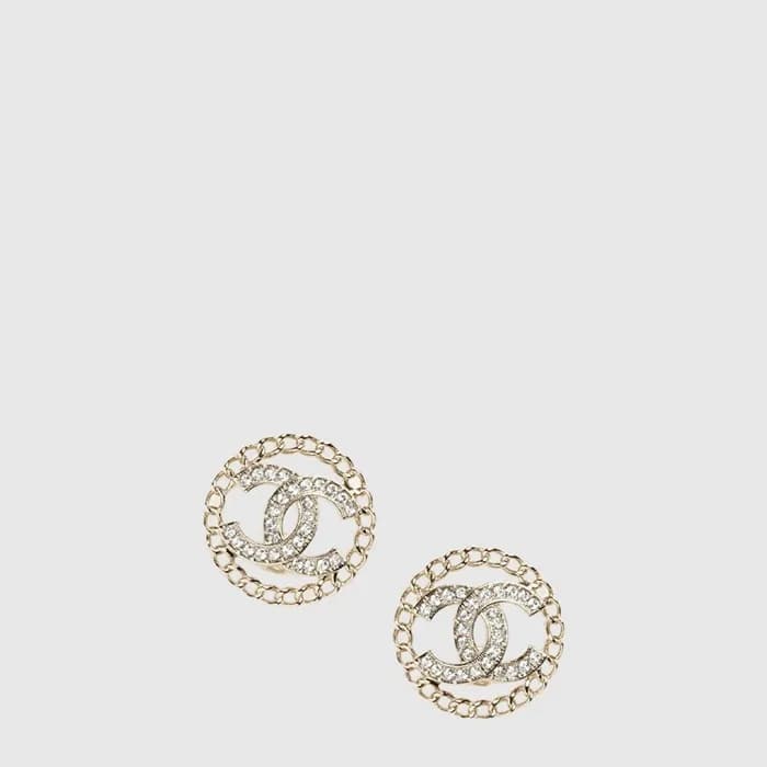 샤넬 여성 CC 스터드 골드 라운드 이어링 - Chanel Womens CC Studded… - 1
