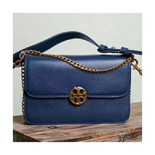 Tory Burch Leather Blue Chelsea Chain Shoulder Bag… - 1