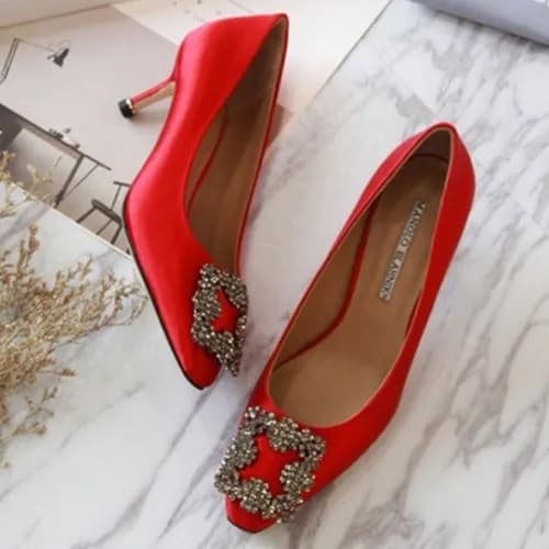 Monolo Blahnik 2019 Ladies Hangisi Satin Jewel Pum… - 1