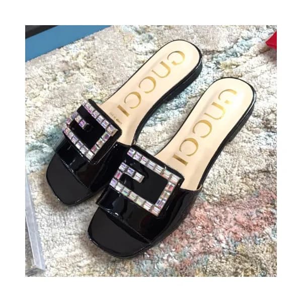 Gucci 2019 Ladies Crystal G Logo Patent Slipper - … - 1
