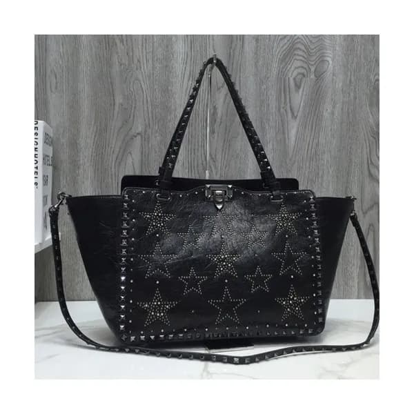 Valentino 2019 Leather Ruckstud Tote Shoulder Shop… - 1