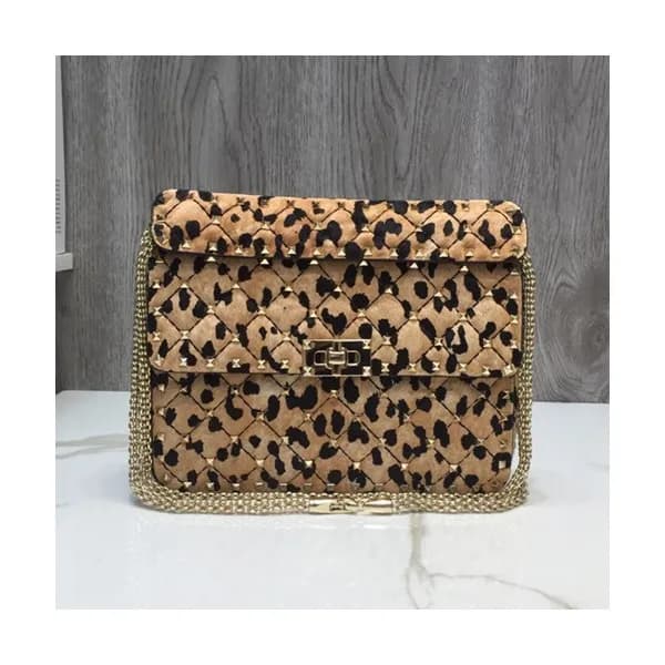 Valentino 2019 Fur Rockstud Spike MediumTote Shoud… - 1