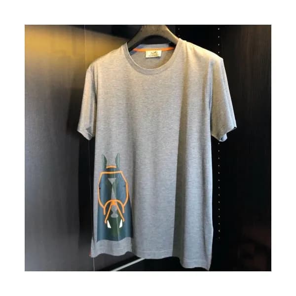 Hermes 2020 Mens Crew-neck Silket Short Sleeved Ts… - 1