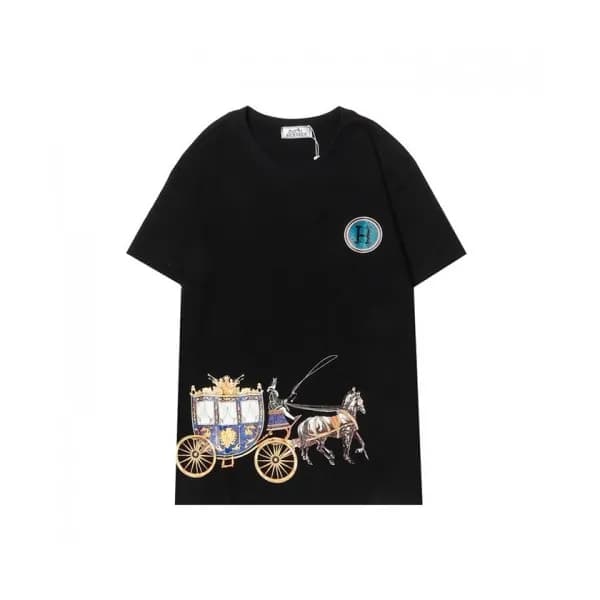 Hermes Mens Crew-neck Short Sleeved Tshirts Black… - 1