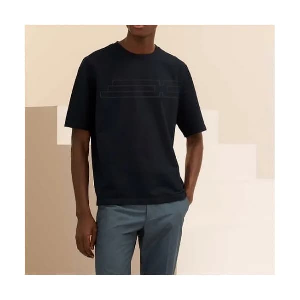 Hermes Mens Crew-neck Short Sleeved Tshirts Black… - 1