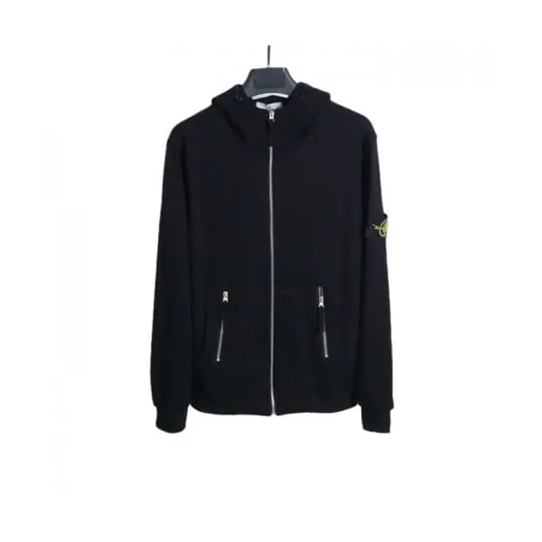 Stone Island Mens Logo Cotton Hoodie Black - 스톤아… - 1