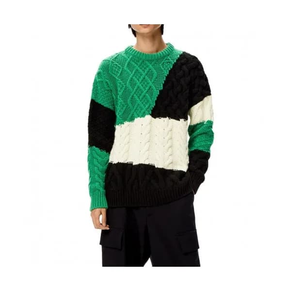 Loewe Mens Logo Crew-neck Wool Sweaters Green - 로에… - 1