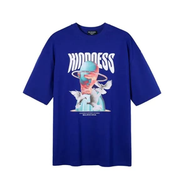 발렌시아가 남성 크루넥 블루 반팔티 - Mens Blue Tshirts - bal01486… - 1
