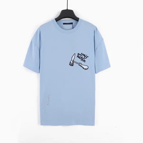 루이비통 남성 블루 크루넥 반팔티 - Mens Blue Tshirts - lou05052x - 1