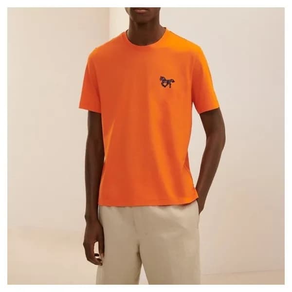 에르메스 남성 오렌지 크루넥 반팔티 - Hermes Mens Orange Short sle… - 1