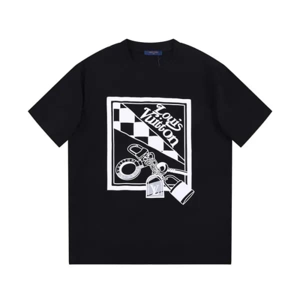 루이비통 남성 블랙 크루넥 반팔티 - Louis vuitton Mens Black Shor… - 1