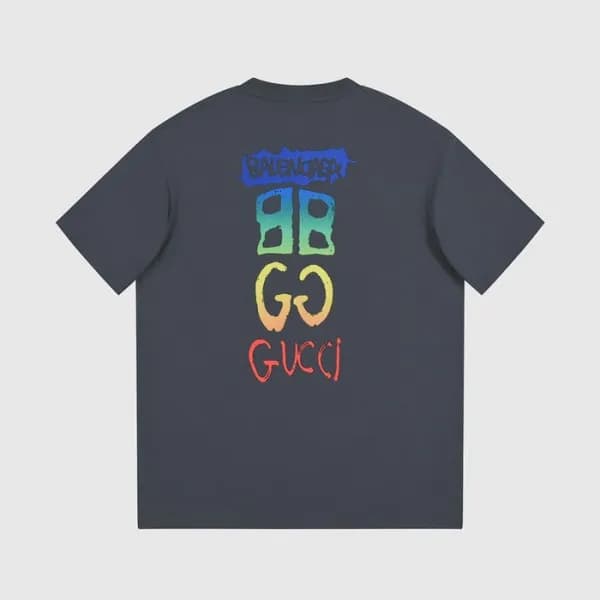 발렌시아가 남성 크루넥 그레이 반팔티 - Balenciaga Mens Gray Short … - 1