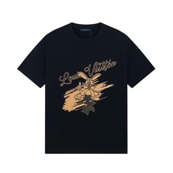 루이비통 남성 블랙 크루넥 반팔티 - Louis vuitton Mens Black Shor… - 1
