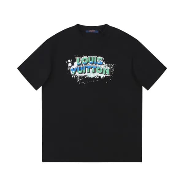 루이비통 남성 크루넥 블랙 반팔티 - Louis vuitton Mens Black Shor… - 1